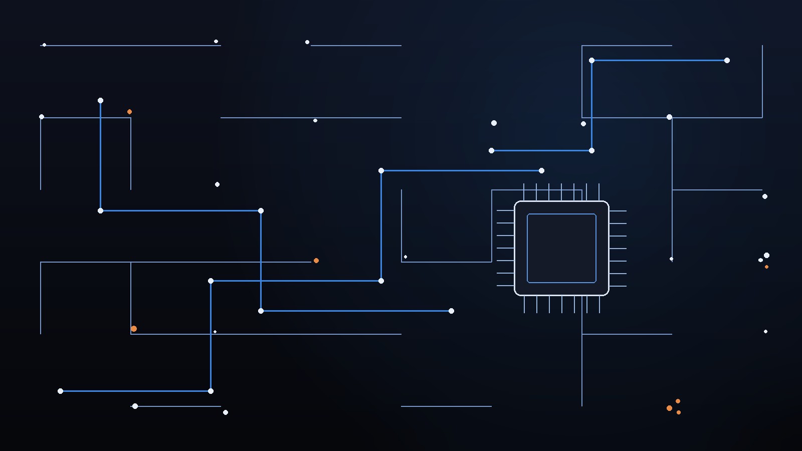 Circuit traces converging on a processor, evoking the AI compute buildout