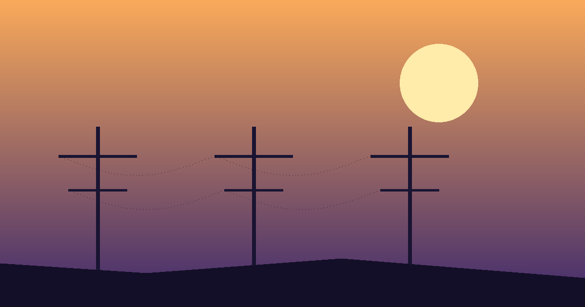 Illustration of power pylons against a sunset