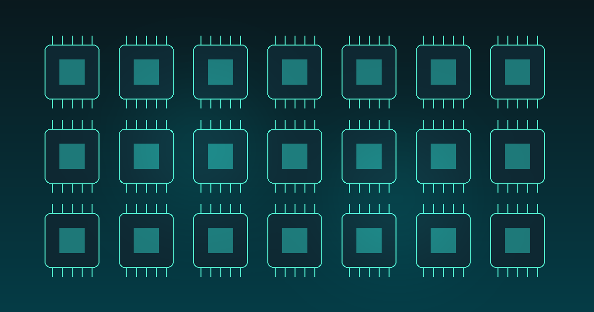 Illustration of a grid of glowing computer chips